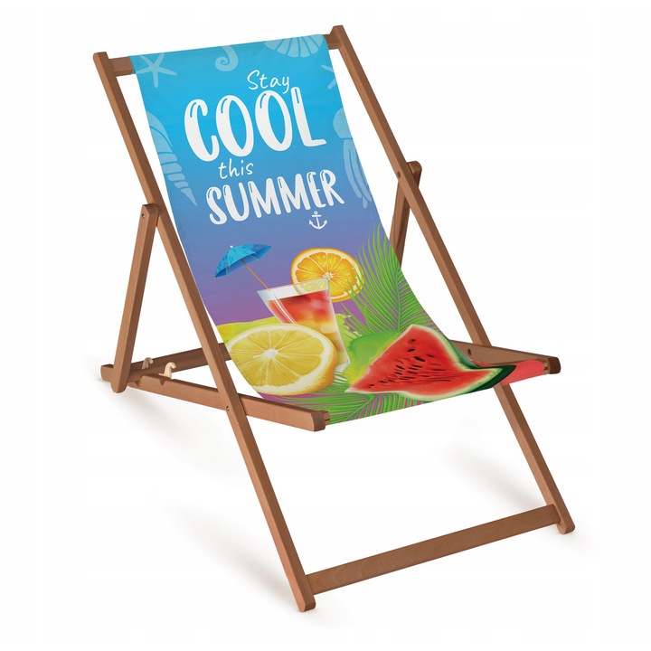 Sezlong pliabil din lemn cu imprimeu FULLPRINT, Allbag, 110x55cm, 3 pozitii, colorat