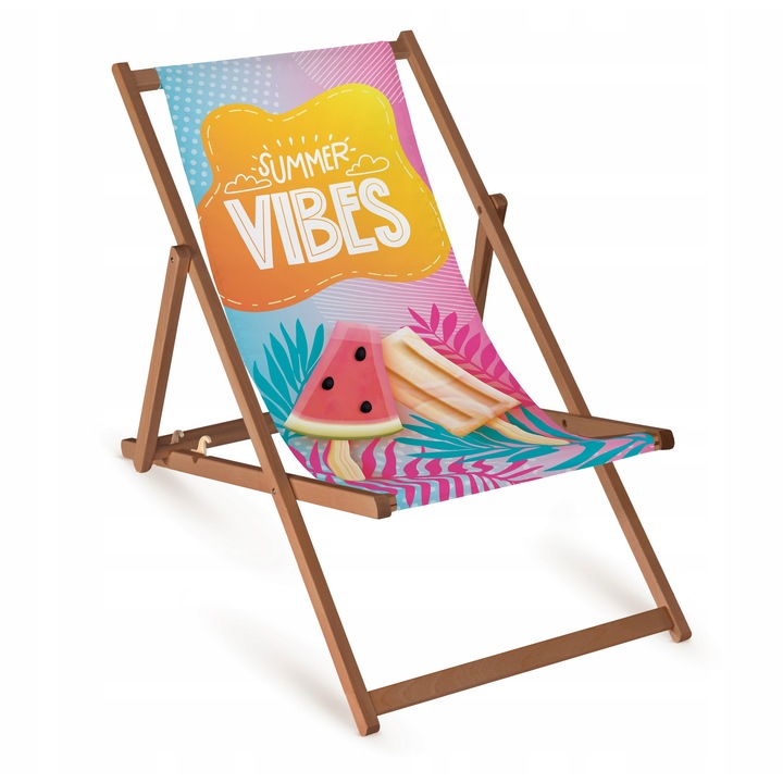 Lezaj pliabil din lemn de fag, design tropical, 110x55cm, multicolor, pentru gradina si plaja