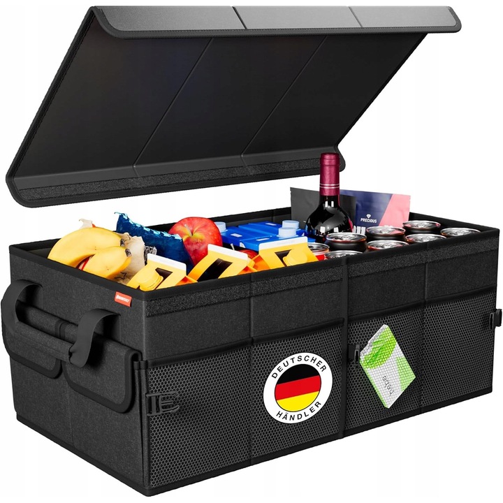 Organizator auto XXL, 62x32,5x23,5 cm, rezistent la apa, pliabil, cu capac, negru