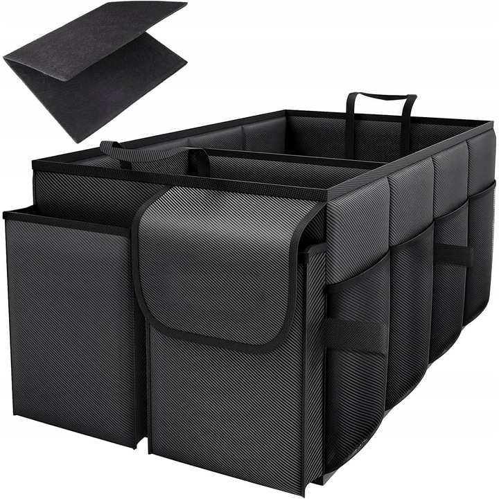 Organizator auto pliabil 46L, negru, cu multe compartimente, dimensiuni 56x33x28cm