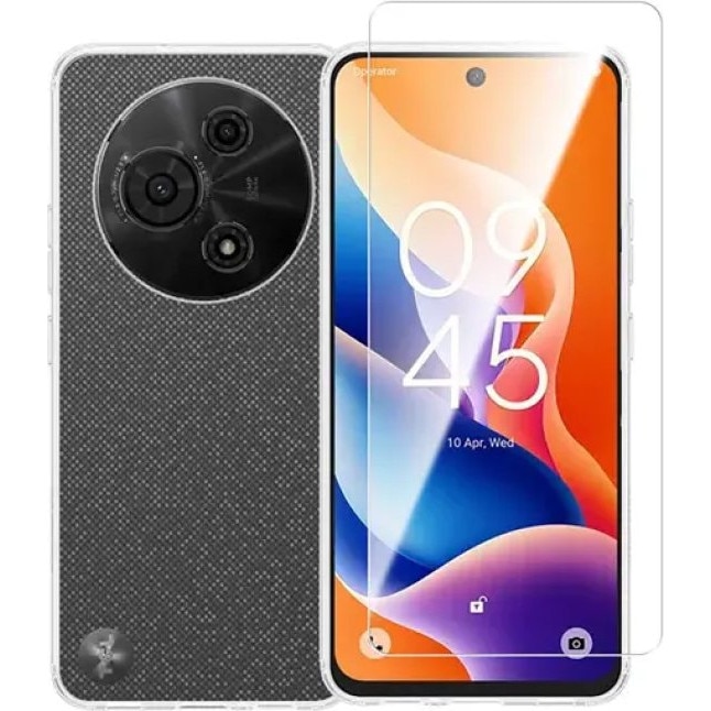 Husa telefon TCL 605/60 SE 4G, set Vivid, silicon, transparent, cu sticla securizata