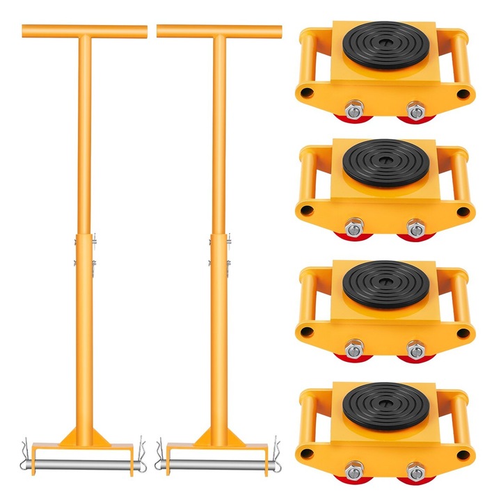Sistem pentru mutat utilaje VEVOR, set 4 bucati, capacitate 6T, roti directionale, galben
