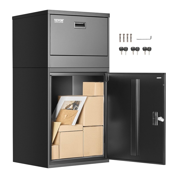 Cutie postala pentru livrari, VEVOR, cu incuietoare, din otel galvanizat, rezistenta la intemperii, 19.7x15.7x38.6 in, neagra
