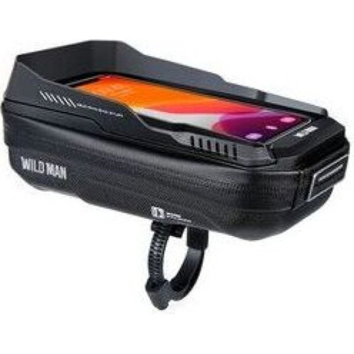 Portbagaj bicicleta WILDMAN XT3, 0,6L, negru, dimensiuni 19x9x8cm, compatibil cu telefoane 4"-7"