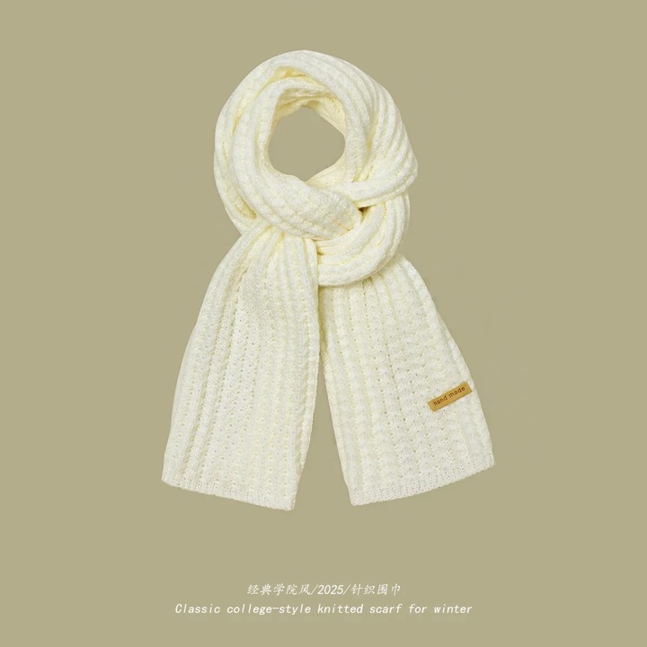 Kötött gyapjú sál, egyszerű design, fehér, 180cm