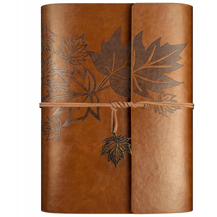 A5-ös füzet, 100 lap, 100g/m², műbőr, barna, 16,5x23,8cm