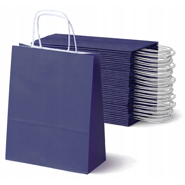 Set 50 pungi de hartie, Allbag, 18x8x22,5 cm, color granat, cu manere rasucite