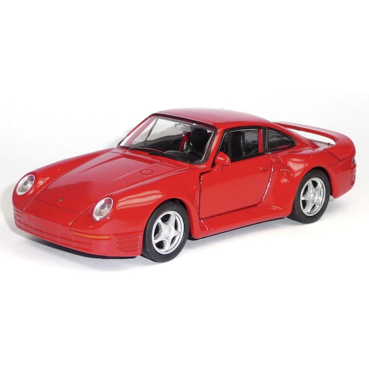 Masina de jucarie Porsche 959, Macheta Autovehicul Emblematic, Welly, Scara 1:34, Rosu, Dimesiuni 12x5cm