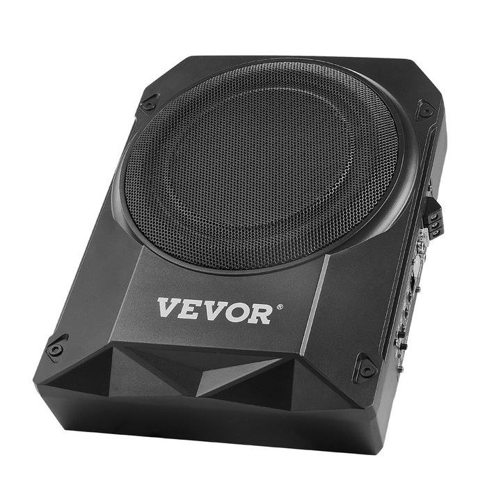 Subwoofer auto 10", VEVOR, 400W, amplificator incorporat, dimensiuni 350x255x85mm, instalare sub scaun