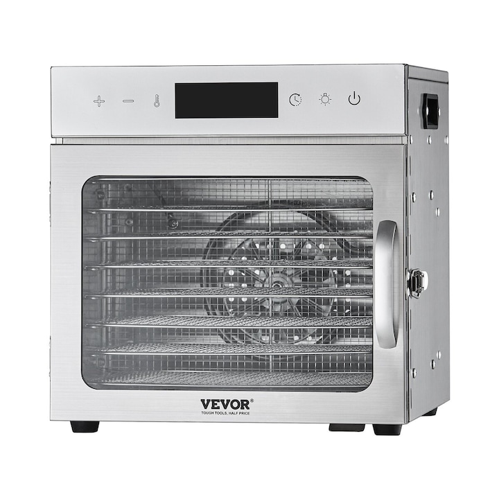 Deshidrator de alimente VEVOR, 8 tavi din otel inoxidabil, 400W, 28x20cm, capacitate 13.2L