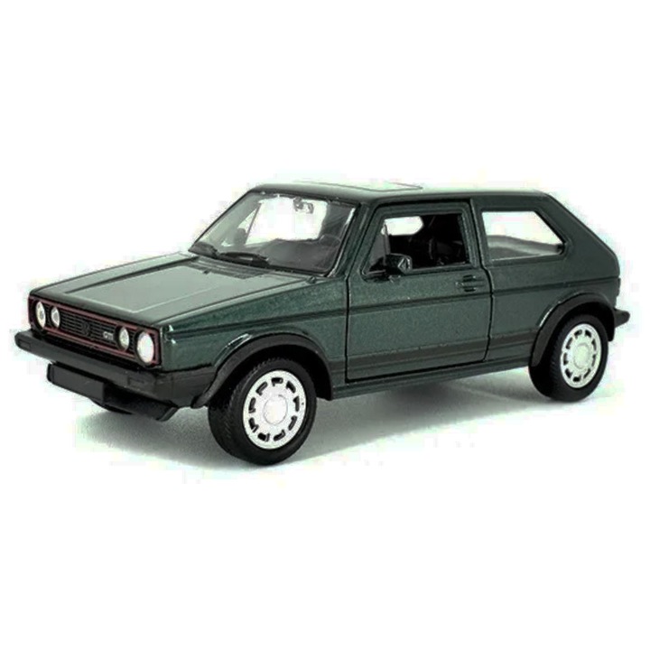Masina de jucarie Volkswagen Golf l GTI, Macheta Autovehicul Emblematic, Welly, Scara 1:34, Verde, Dimesiuni 12x5cm