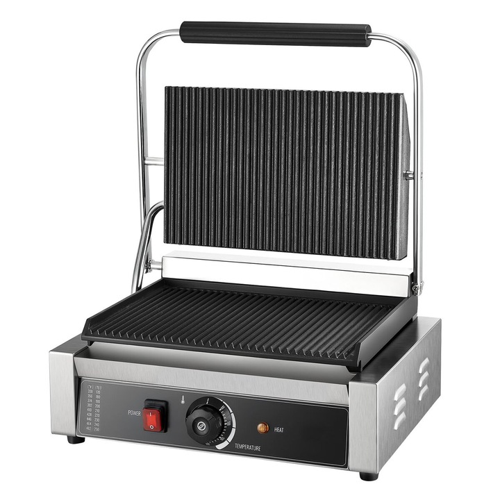 Електрически грил за сандвичи VEVOR, 2200W, емайлирани плочи 34x23 см, контрол на температурата, инокс