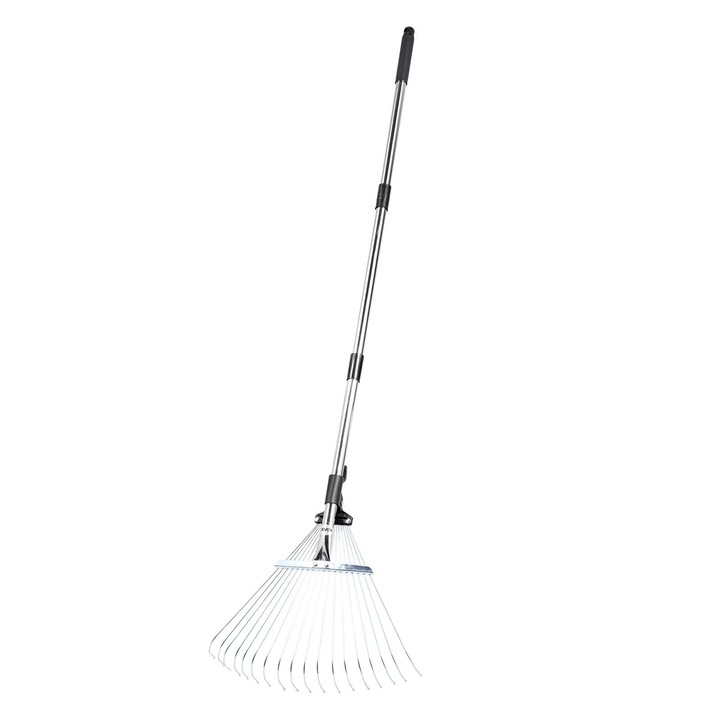Grebla, VEVOR, 18 dinti metalici, latime cap 19.5-43.5 cm, maner ajustabil 82-141 cm, inox