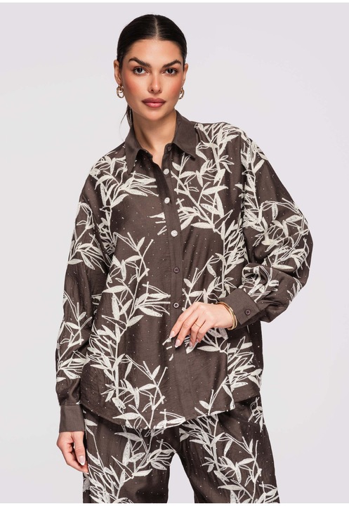 Camasa cu croiala lejera LARICA OW-SH-E0016, Maro