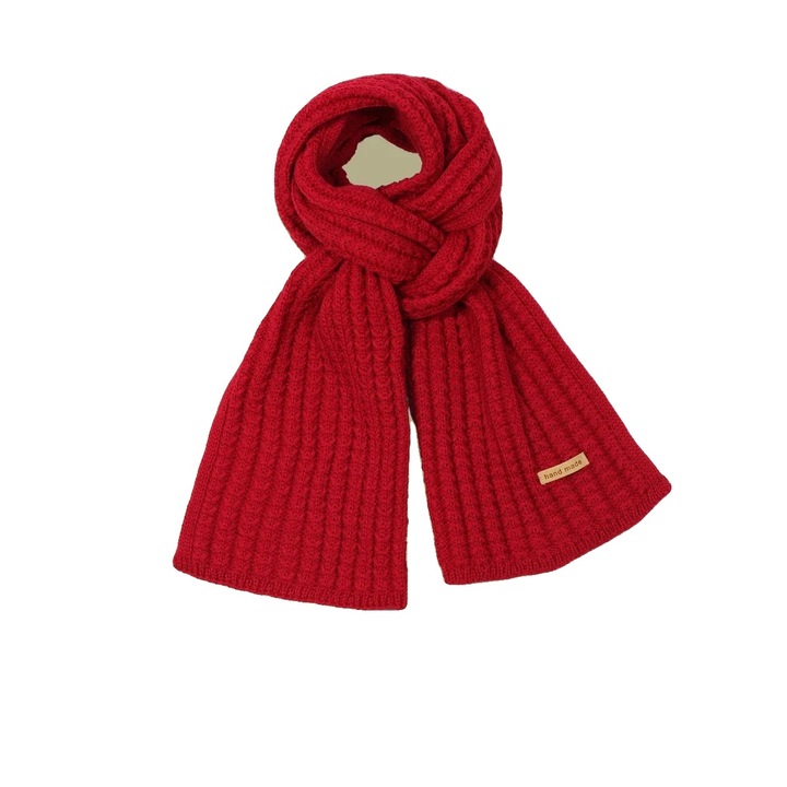 Esarfa din lana tricotata, design simplu, rosie, 180cm