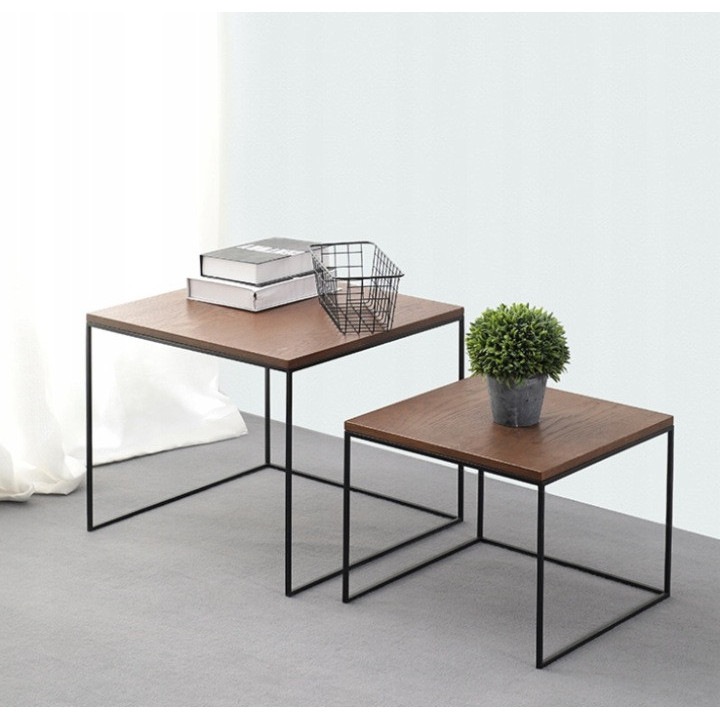 Комплект 2 Маси за Кафе Loft Industrial 2-в-1, Голяма Квадратна Маса за Хол кафяво, черно