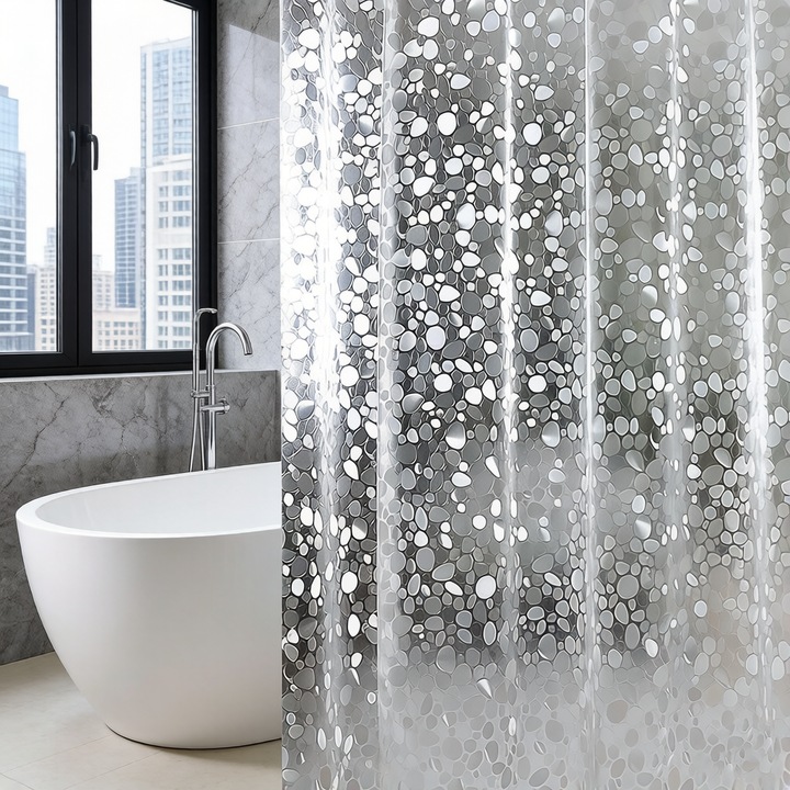 Perdele de dus transparenta 180 x 200 cm anti-mucegai, impermeabile, anti-mucegai rezistenta la apa, perdea de baie din plastic EVA pentru baie, Perdele de baie superioare, Transparenta, Inelul de curtea de baie