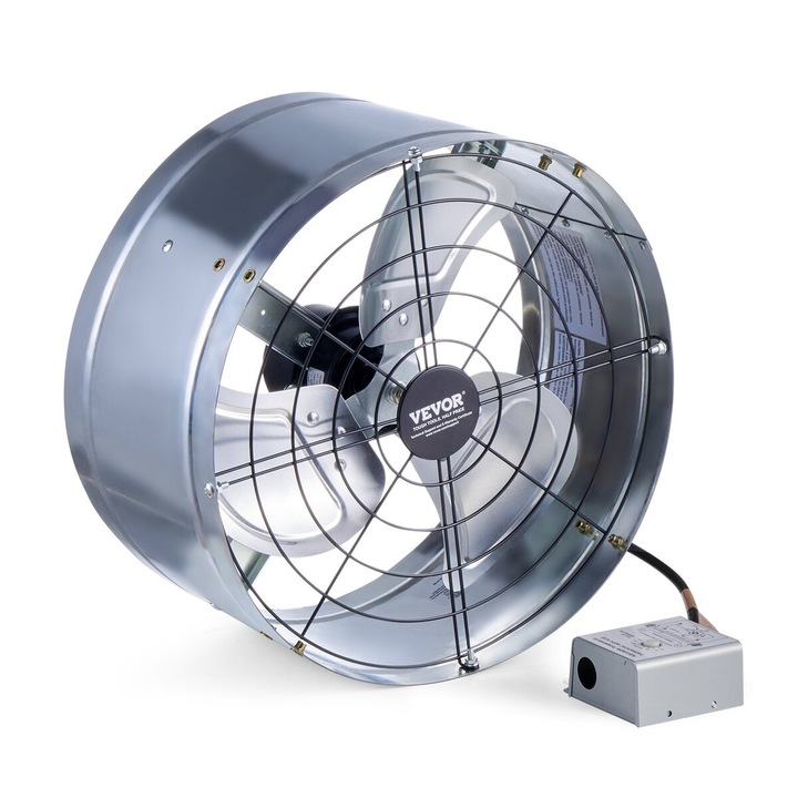 Ventilator de acoperis VEVOR, 15 inch, 1300 CFM, culoare galvanizata, dimensiuni 15x8x15 inch, cu termostat ajustabil