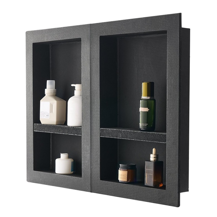 Organizator de perete incastrat Baie, VEVOR, 40.6x61cm, 4 straturi, negru