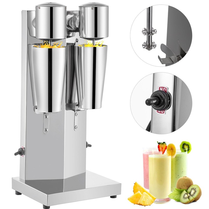 Kit de preparare milkshake, VEVOR, 2 capete, 800ml, inox, 180W, 62x90x170mm