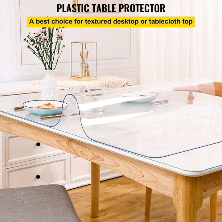 Fata de masa transparenta, VEVOR, 40x72 inch, 1.5 mm grosime, protectie pentru birou, usor de curatat