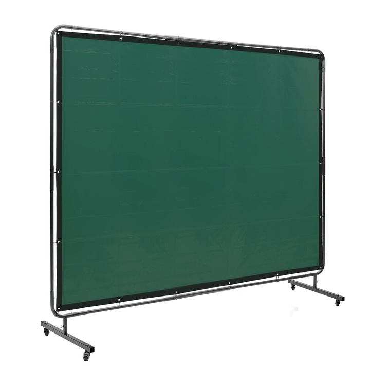 Ecran de sudura cu cadru, VEVOR, 1.83x2.44m, material vinil rezistent la flacara, verde, mobil, 4 roti (2 cu blocare)
