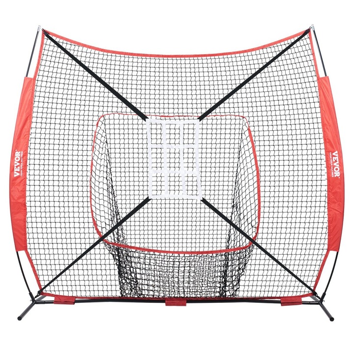 Plasa de antrenament baseball 7x7 ft, VEVOR, cu cadru, geanta de transport, zona de lovire, colector de mingi, 84x41.7 inch