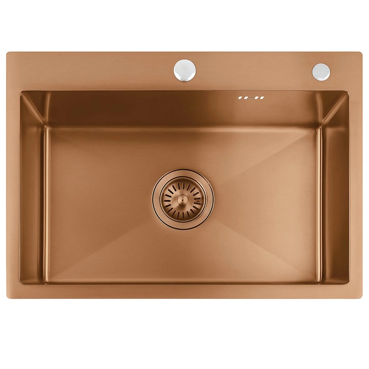Chiuvetă bucătărie Rea Liam, cupru periat, 58x45x18.5cm, sifon cu economie de spațiu, set complet