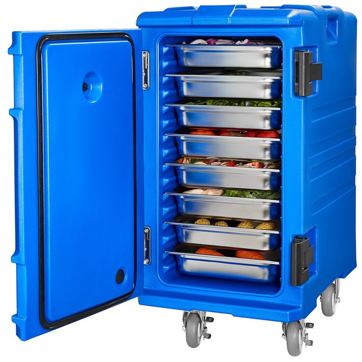 Cutie depozitare alimentara izolata VEVOR, 127 Qt, albastra, cu roti, design ergonomic, capacitate mare