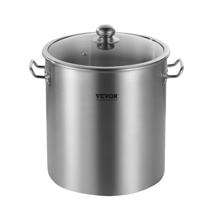 Oala din otel inoxidabil VEVOR, 24QT, capac, maner, 300x330mm, argintie, set multifunctional