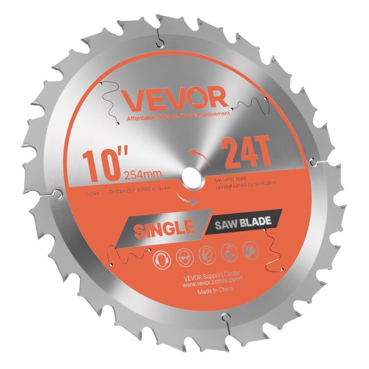 Disc de feronerie circular, VEVOR, 254 mm, 24 dinti, taiere lemn, 0.10 inch grosime