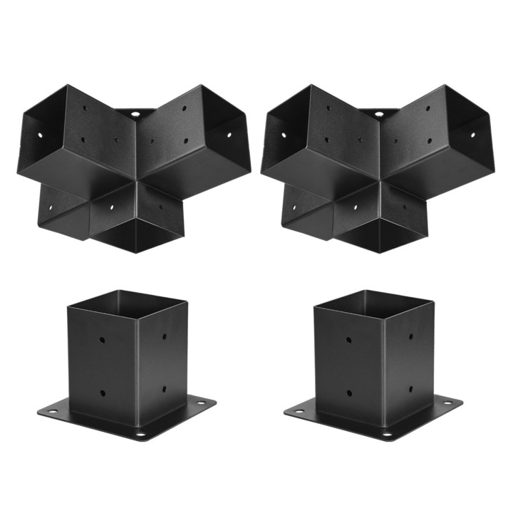 Kit suport pergola, VEVOR, 4x4 inch, 4 piese, otel carbon, rezistent la intemperii