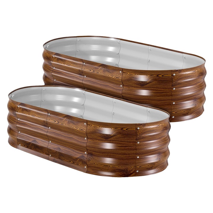 Set 2 Paturi de Gradina Ridicate Galvanizate, VEVOR, 1200x600x300mm, Alu-Zinc, Maro