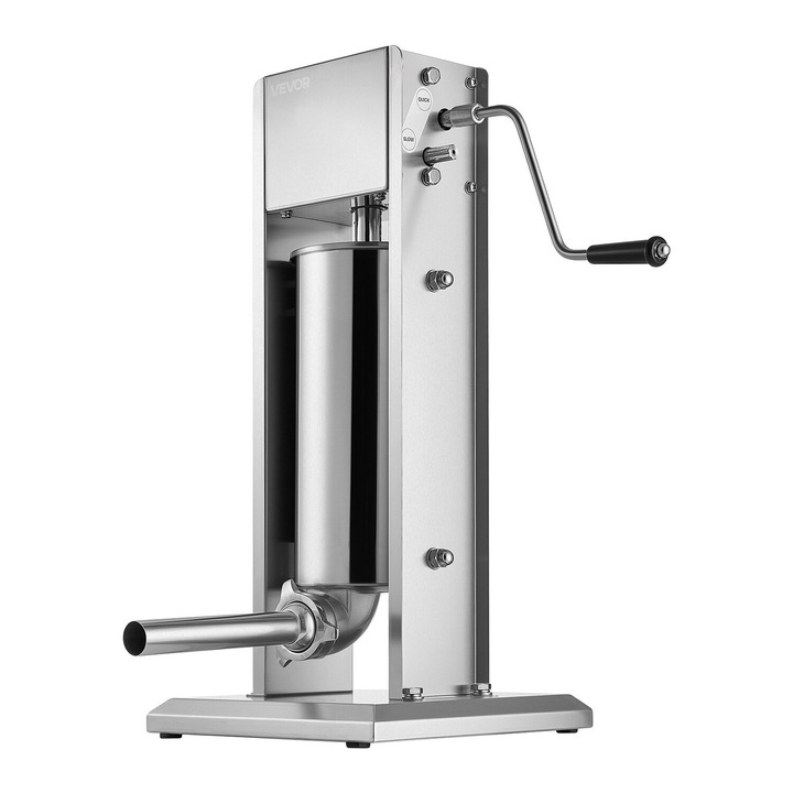 Umplator manual de carnati VEVOR, 11 LBS / 5 L, din otel inoxidabil, 5 tuburi de umplere, dimensiuni 490x300x660mm