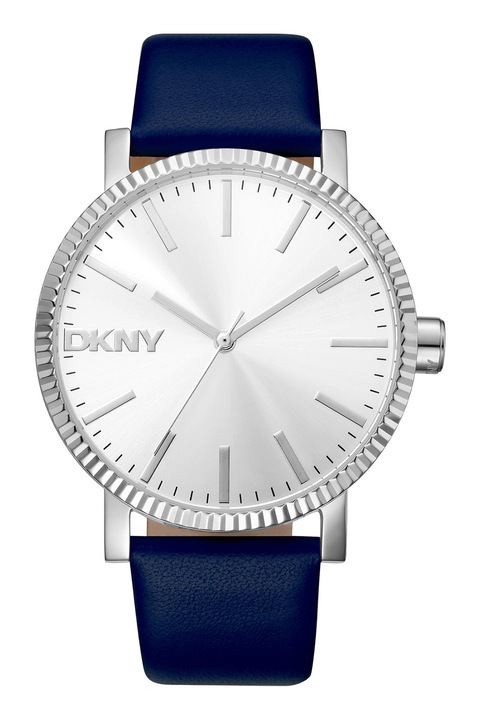 DKNY, Ceas rotund cu o curea din piele, Albastru indigo
