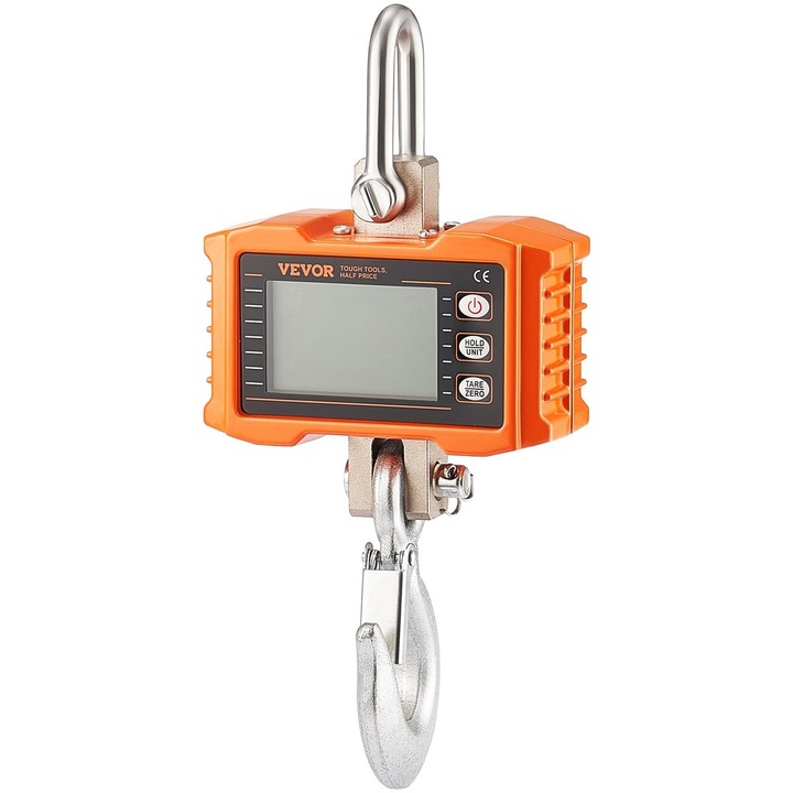 Cantar electronic de macara VEVOR 2200 lbs/1000 kg, cu telecomanda, carcasa din aluminiu, ecran LCD, portocalie, 10.9x5.2x3 in