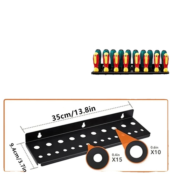 Organizator scule, suport pentru surubelnite, constructie durabila, dimensiuni standard, metal rezistent, montare pe perete