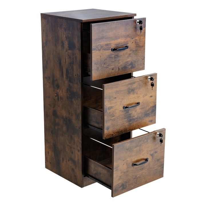 Birou cu 3 sertare, VEVOR, cabinet de fisiere vertical, capacitate de 110 lbs, dimensiuni 410x400x1030mm, culoare neagra