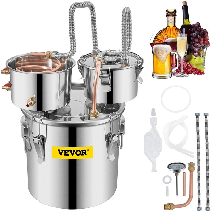 Distilator apa 3 Gal, VEVOR, inox, cu tub de cupru, capacitate mare, 25x25cm, 18x10cm, 20x11cm