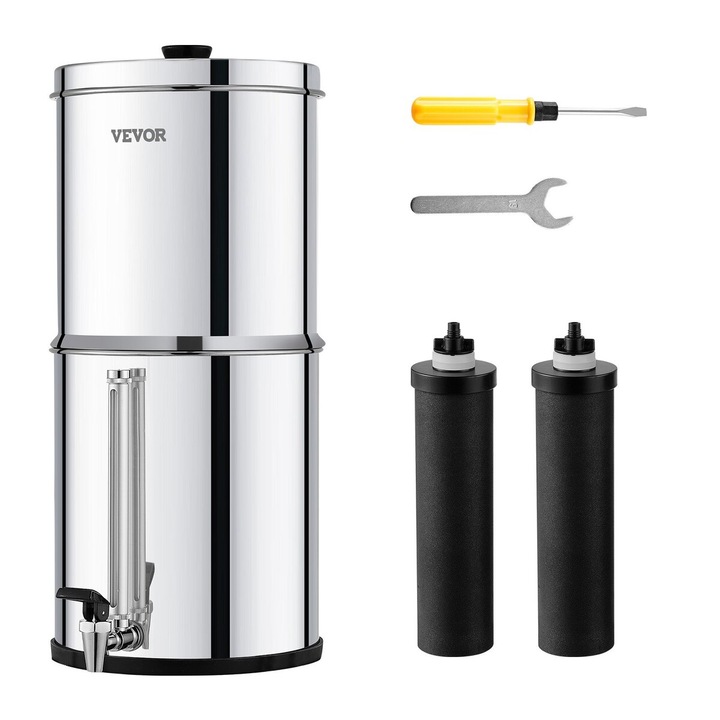 Sistem de filtrare apa VEVOR, din otel inoxidabil 304, capacitate 8.5L, 2 filtre de carbon, 12.3x19.5 inch