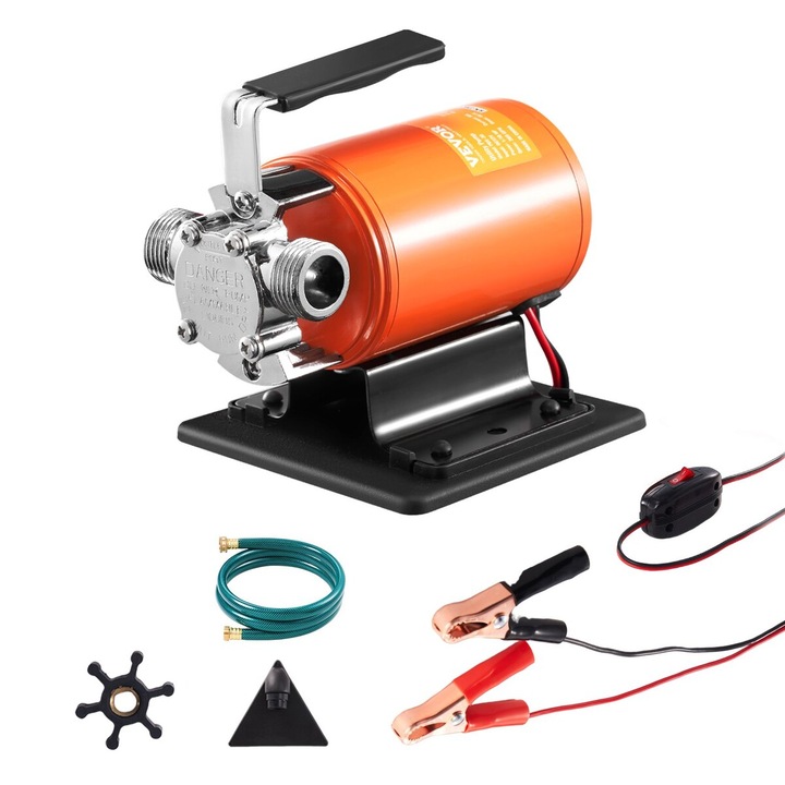 VEVOR Водна трансферна помпа, 12V, 360 GPH, 1/10 HP, с маркуч 1.8 м, размери 15.5x10.5x13.6cm