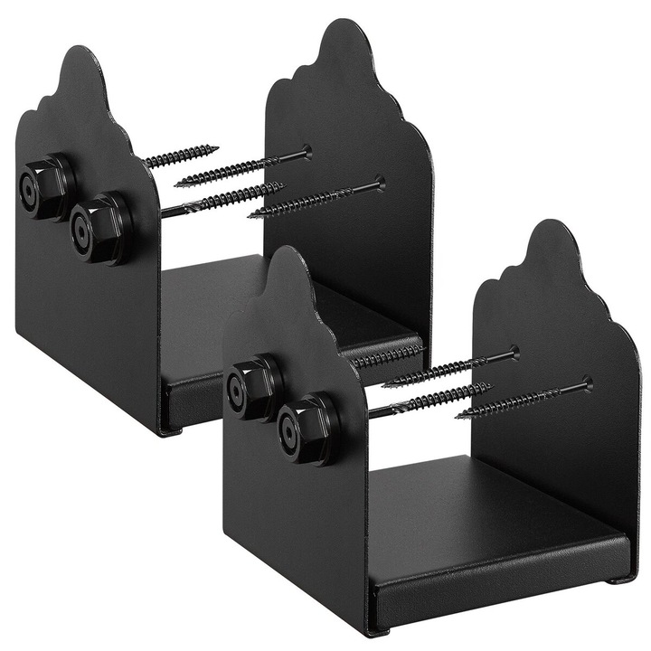 Baza pentru stalpi 6x6, VEVOR, set 2 bucati, otel carbon, dimensiuni interioare 5.9x5.55 inch, culoare neagra