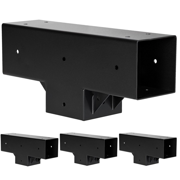 Kit suport pergola 4 piese, VEVOR, T-Forma, 92x92mm, otel carbon, rezistent la intemperii