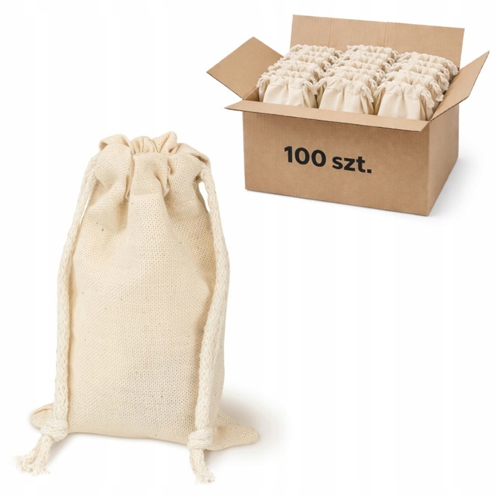 Set 100 pungi bumbac 10x15 cm ecru 145g naturale ecologice pentru cadouri