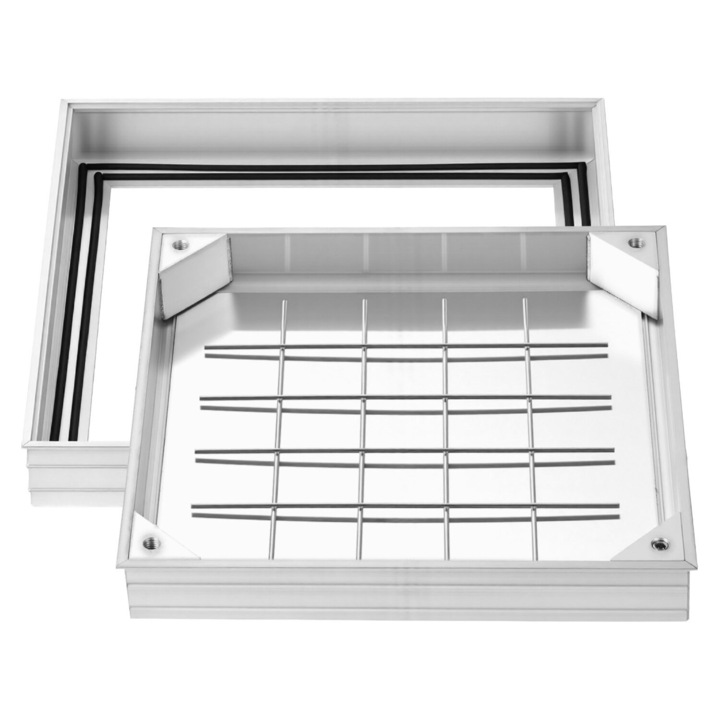 Capac de canalizare cu rama, VEVOR, 400x400mm, aluminiu, 385x385x50mm, 3.7kg, argintiu