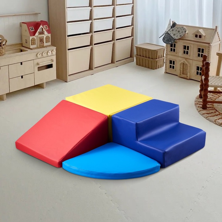 VEVOR, 4 darabos mászójáték készlet, habszivacs blokkok, 6 hónapos - 3 éves gyermekeknek, PU bőr, könnyen tisztítható