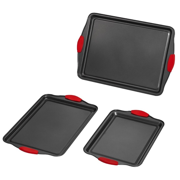 Set 3 Tavi Copt Carbon Steel, Negru, 0.5mm, Dimensiuni: 34.5x23.2cm, 40x26cm, 45x30cm