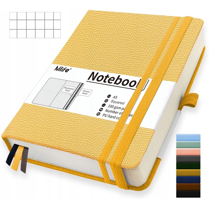Agenda A5, 360 pagini, coperta tare, galben, 21,3x14,6x3cm
