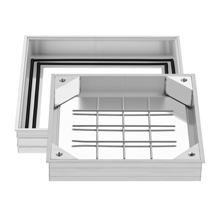 Capac de canalizare cu rama, VEVOR, 300x300mm, aluminiu, 279x279x50mm, 2.8kg