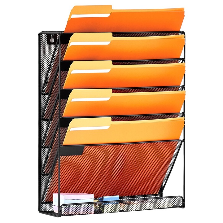 Suport de perete pentru dosare, VEVOR, 6 compartimente, metal, 320x105x405mm